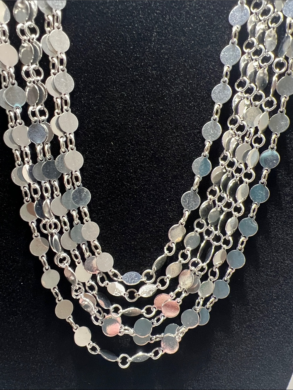 Sparkling Multi-Strand Silver Tone Disc Statement Necklace - Vintage - Picture 14 of 16
